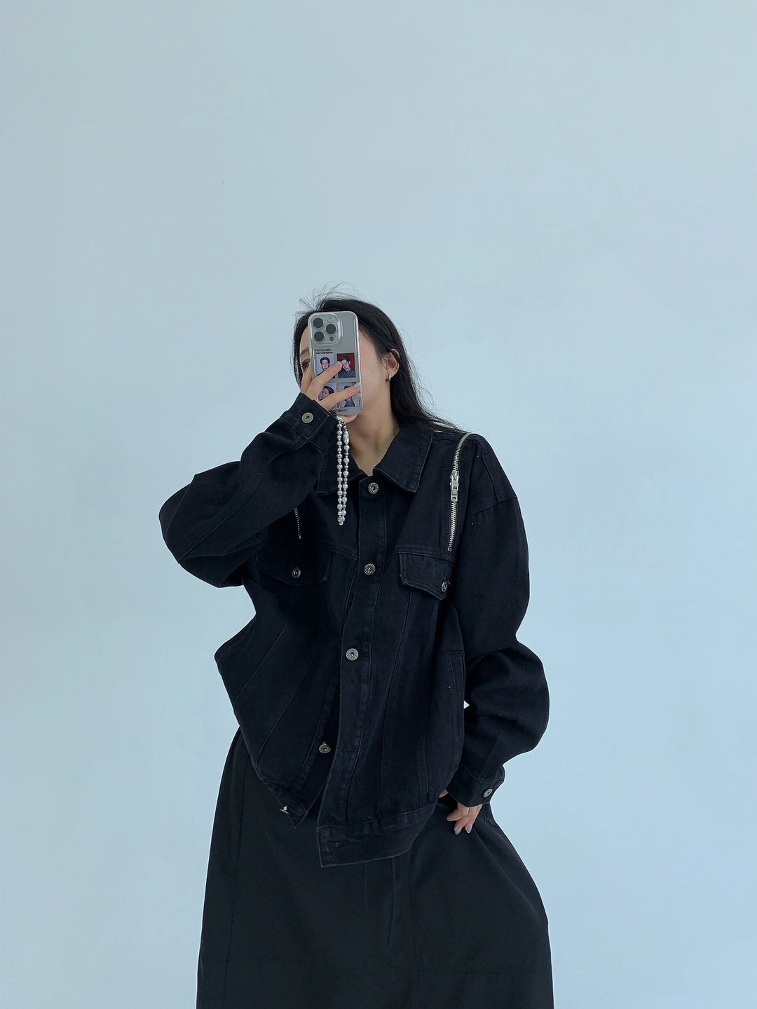 Oversized Zipper Denim Jacket