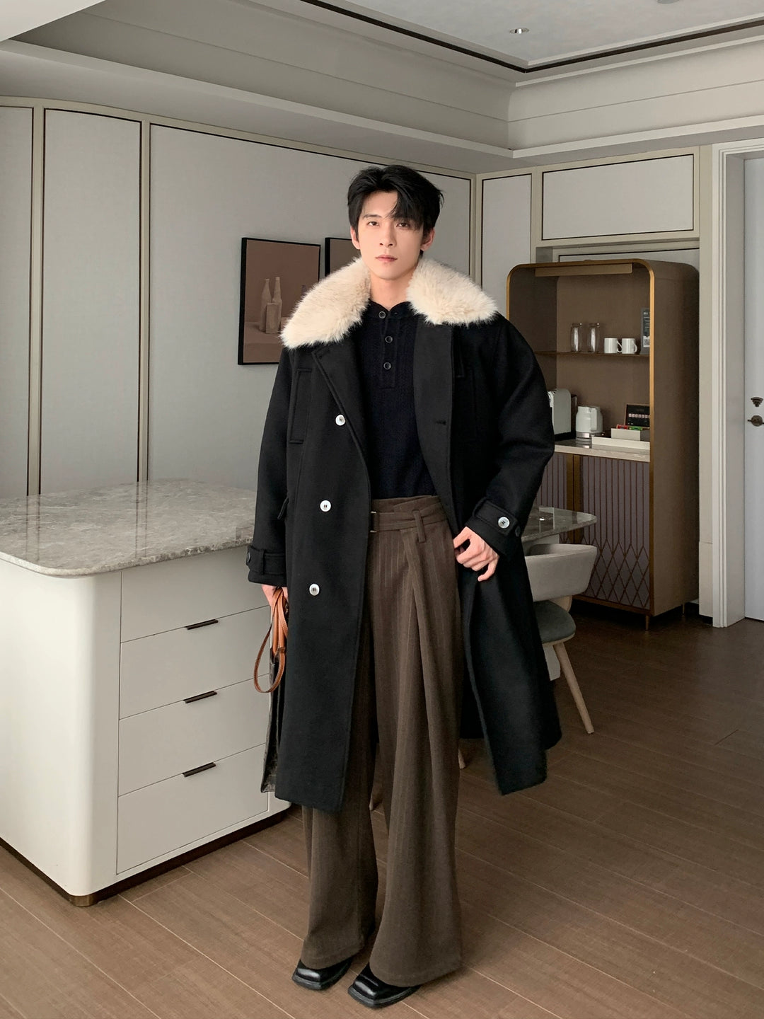 Wollen Overcoat met Nepbont Kraag 