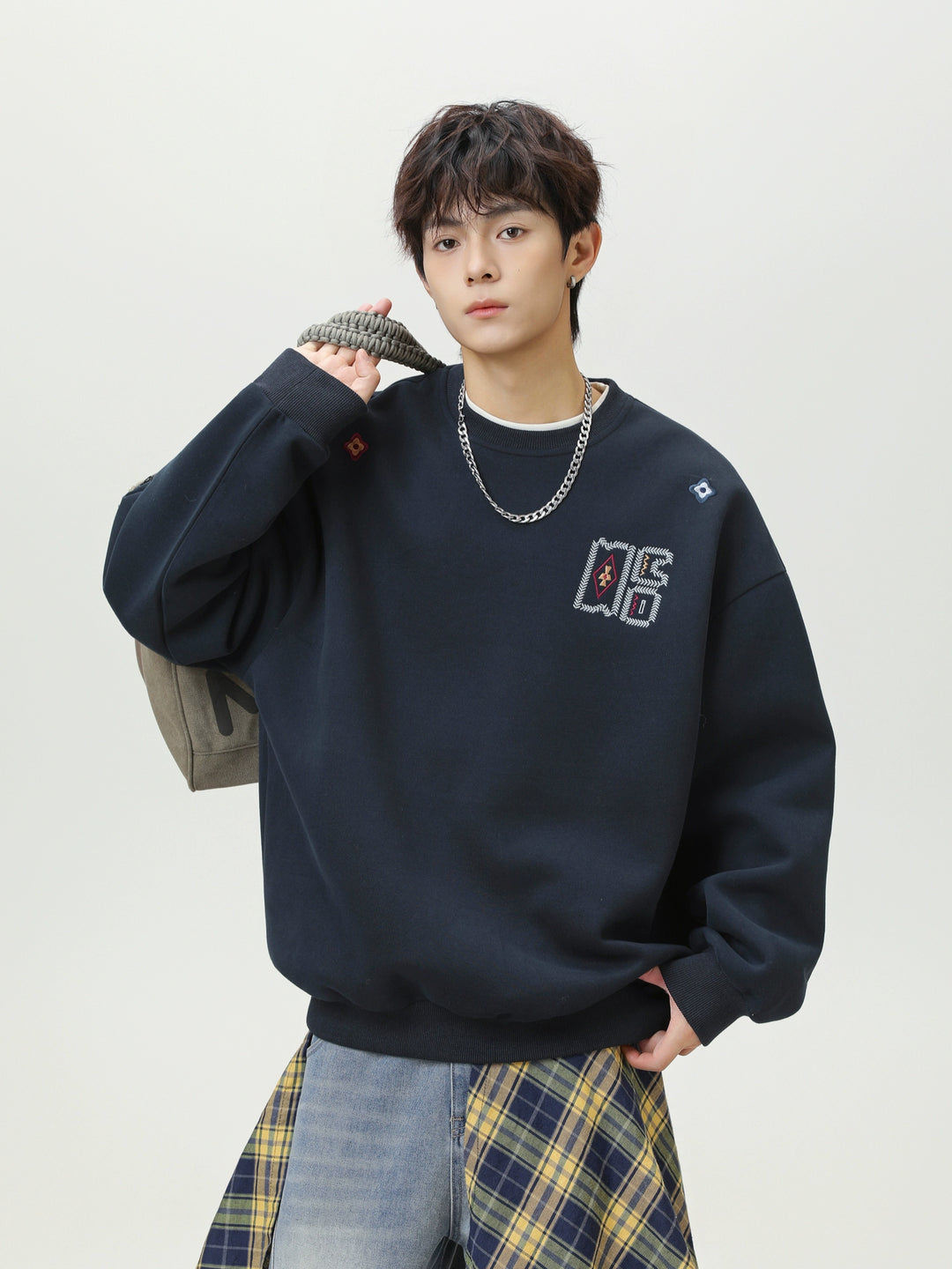 Geometric Embroidered Crewneck Sweatshirt