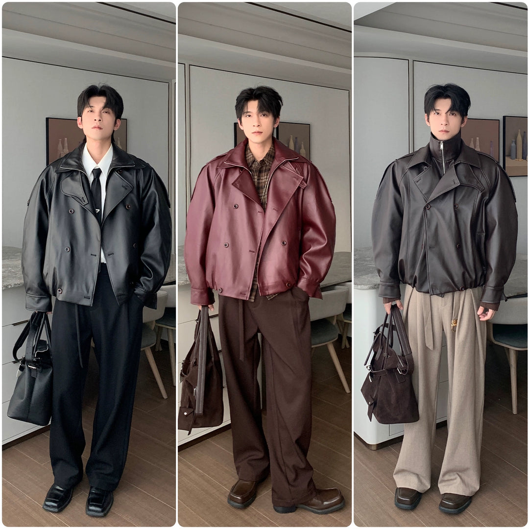 Pilot Style Double Breasted Leather Jacket