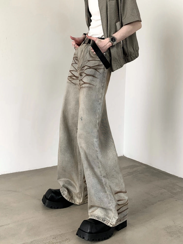 Distressed Washed Wide Leg Jeans