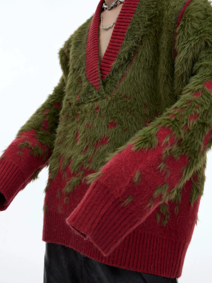 Ombre V-Neck Faux Mink Plush Sweater