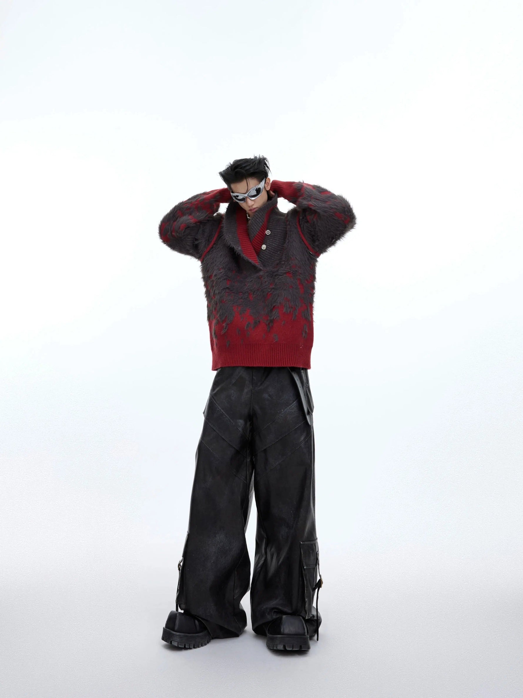 Ombre V-Neck Faux Mink Plush Sweater