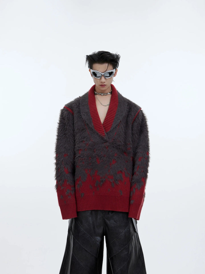 Ombre V-Neck Faux Mink Plush Sweater