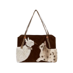 6119877003485, Fluffy Cat Embroidered Faux Fur Tote Bag