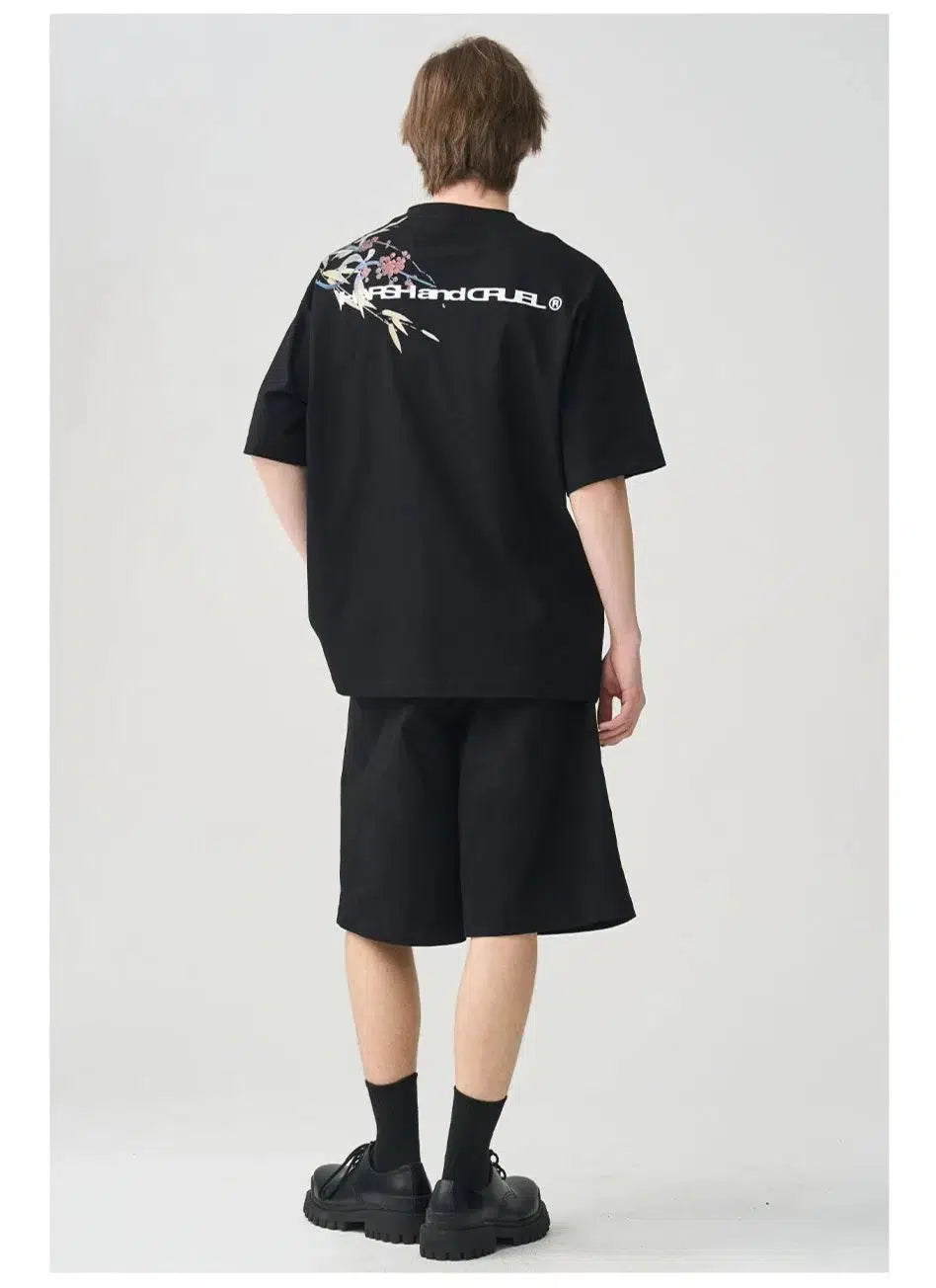 Over-the-shoulder Ink Floral Print T-shirt