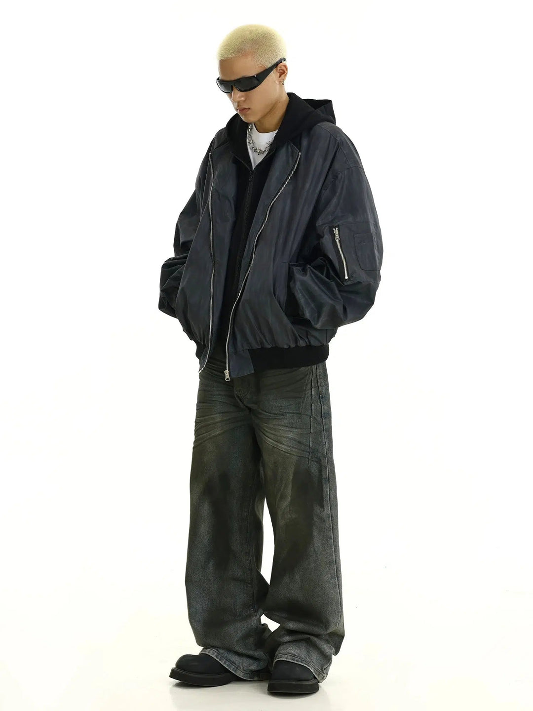 Oversized Bomber Zipper Jacket