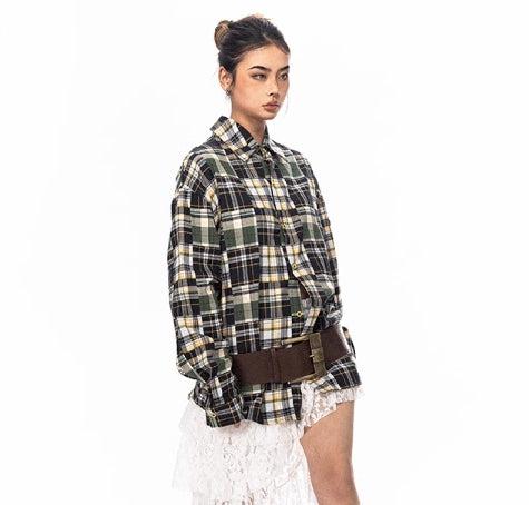 Oversized Colorblock Check Shirt
