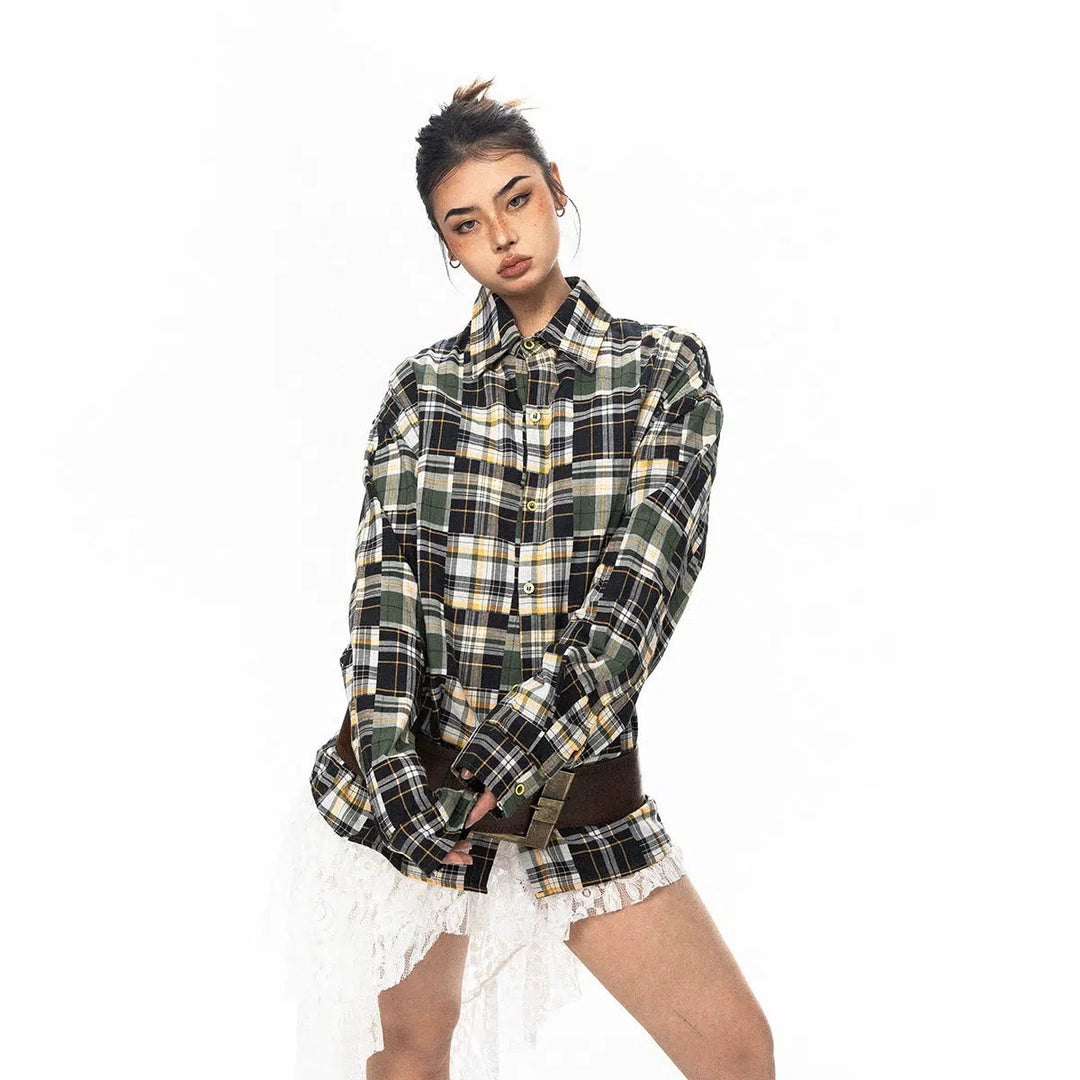 Oversized Colorblock Check Shirt
