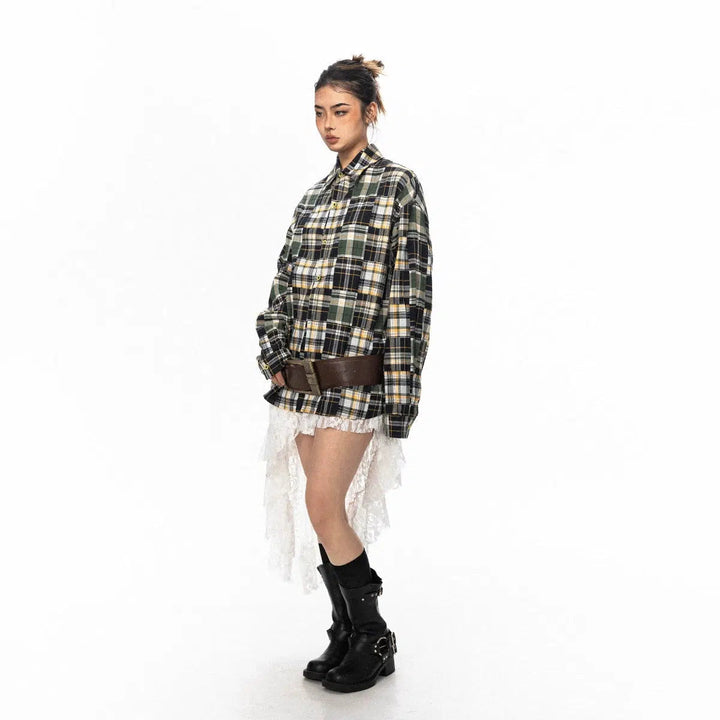Oversized Colorblock Check Shirt