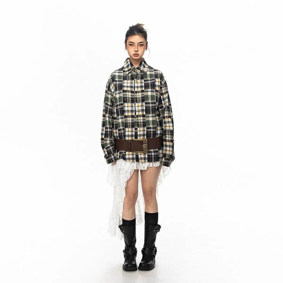 Oversized Colorblock Check Shirt