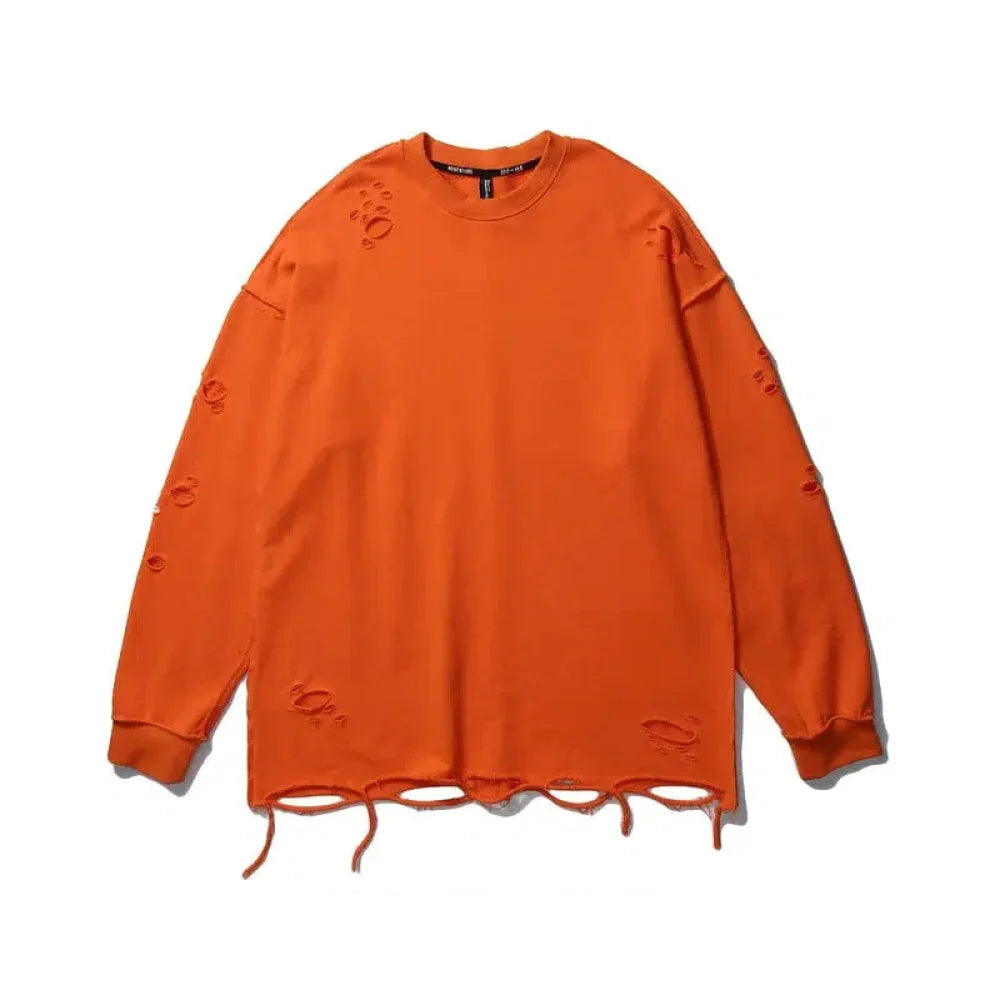 Oversized Cut Holes Round Neck Bottoming Shirt