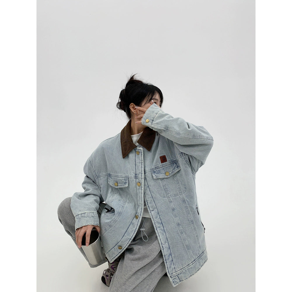 Corduroy Collar Oversized Denim Jacket