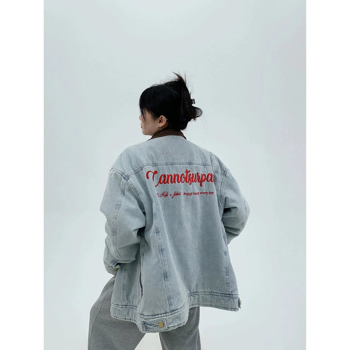 Corduroy Collar Oversized Denim Jacket