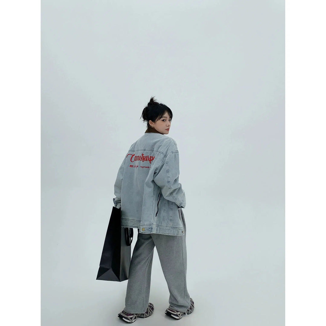 Corduroy Collar Oversized Denim Jacket