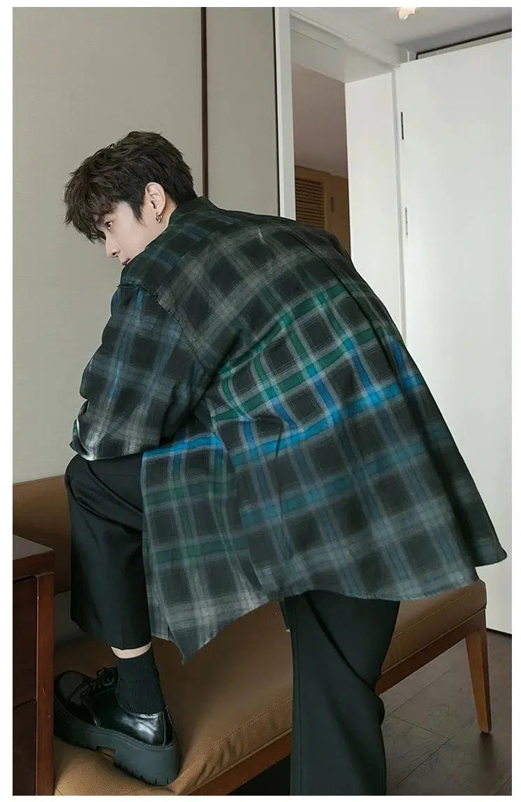 Oversized Gradient Color Plaid Shirt