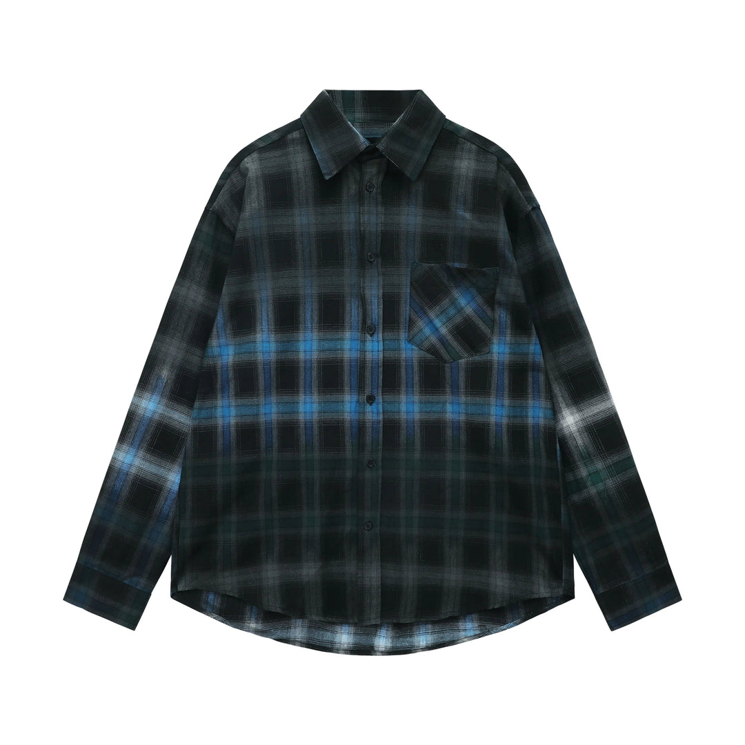 Oversized Gradient Color Plaid Shirt
