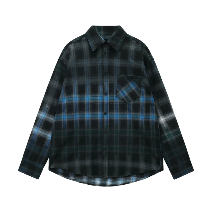 Oversized Gradient Color Plaid Shirt