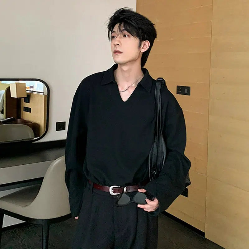 Oversized Long-Sleeve Polo Shirt