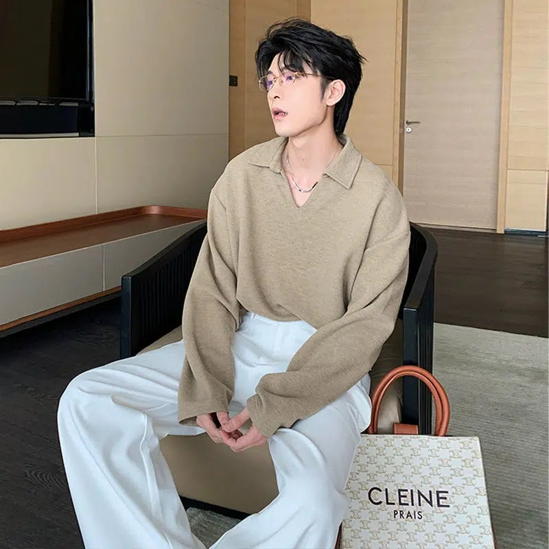 Oversized Long-Sleeve Polo Shirt