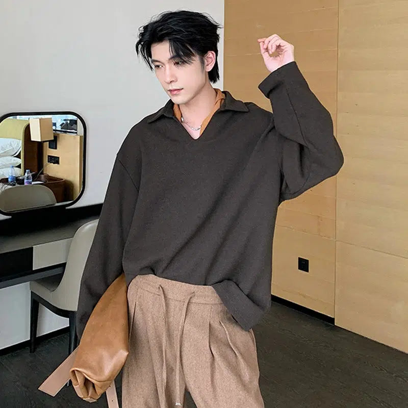 Oversized Long-Sleeve Polo Shirt