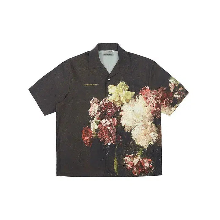 Oversized Painting Flower Cuban Collar Shirt