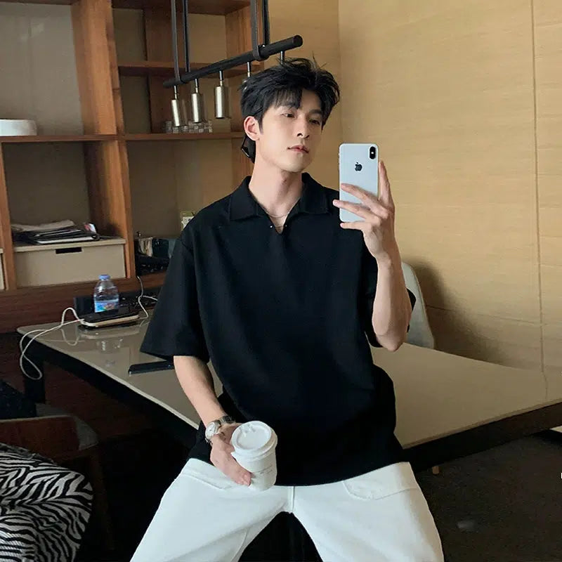 Oversized Polo Shirt with Casual Collar