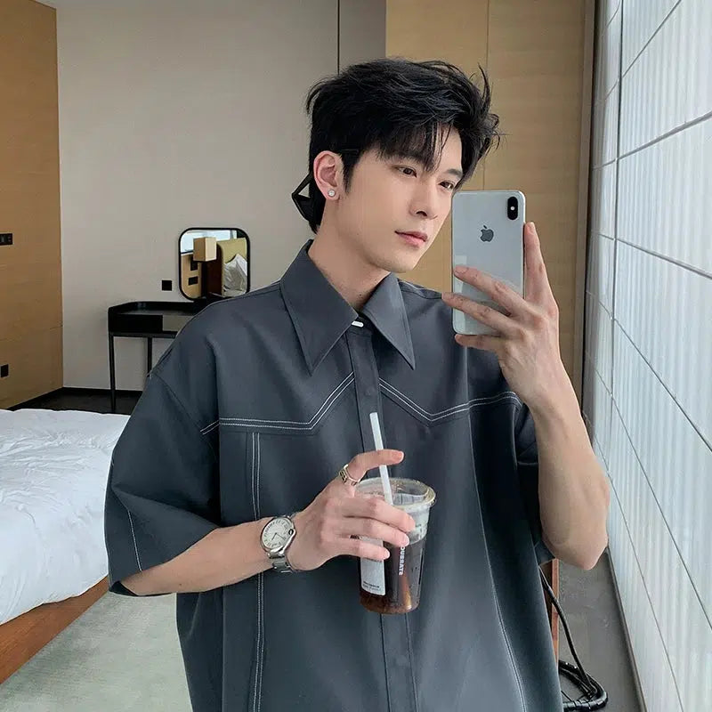 Oversized Polo Shirt with Piping Detail