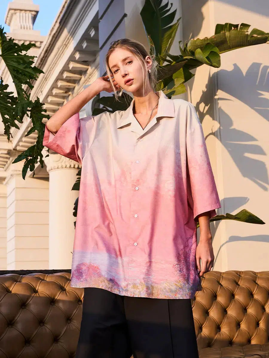 Oversized Sunset Forest Printed Shirt
