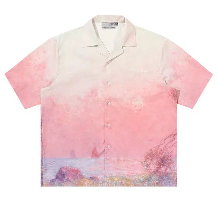 Oversized Sunset Forest Printed Shirt