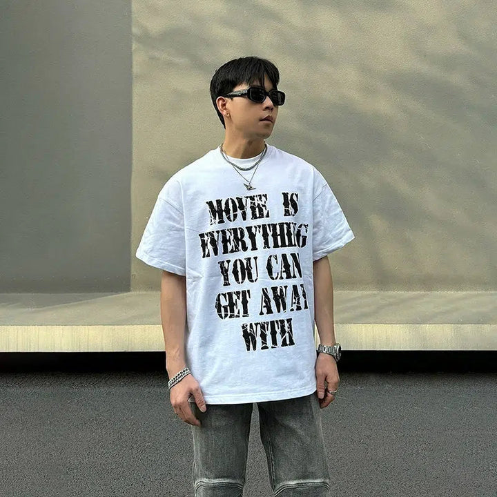 Oversized T-Shirt with Bold White Text Print