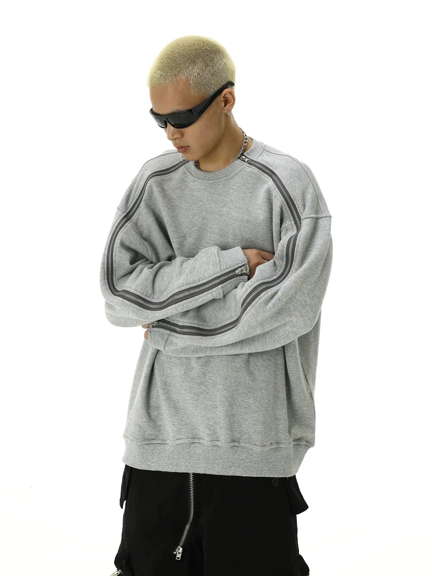 Oversized Zip-Accented Sweatshirt