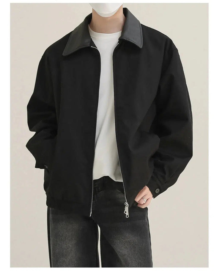 PU Leather Collar Patchwork Jacket