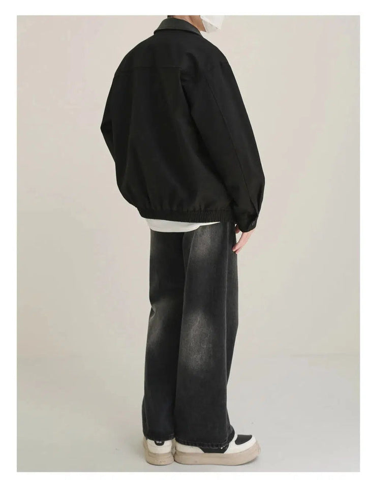 PU Leather Collar Patchwork Jacket