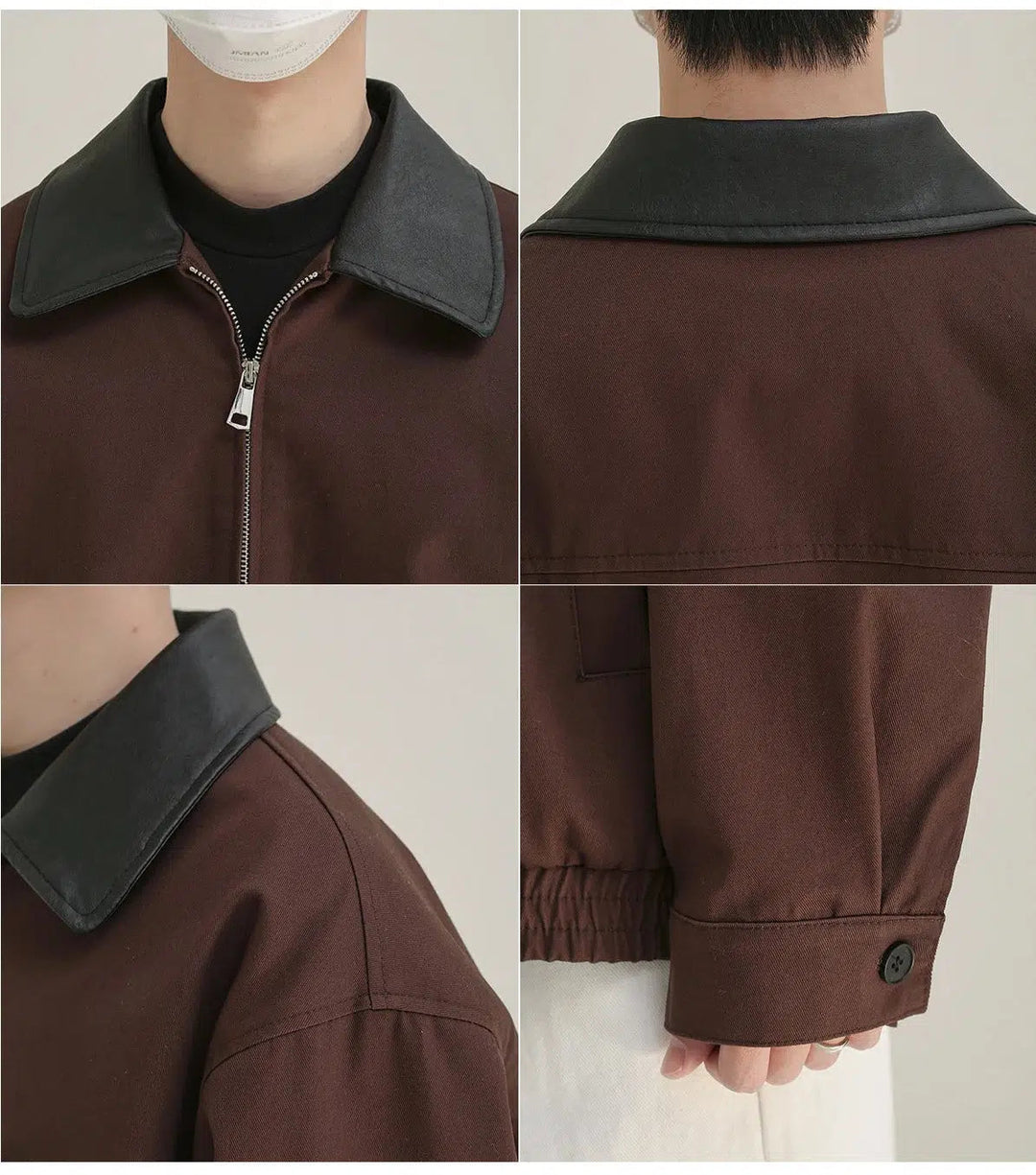 PU Leather Collar Patchwork Jacket