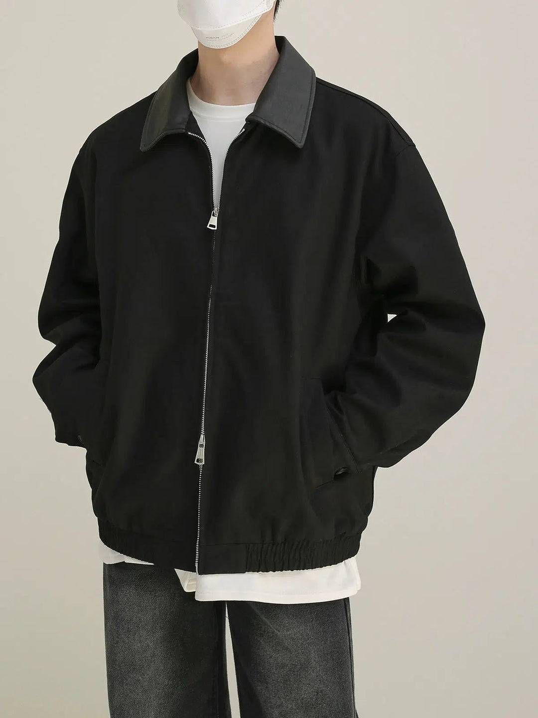 PU Leather Collar Patchwork Jacket