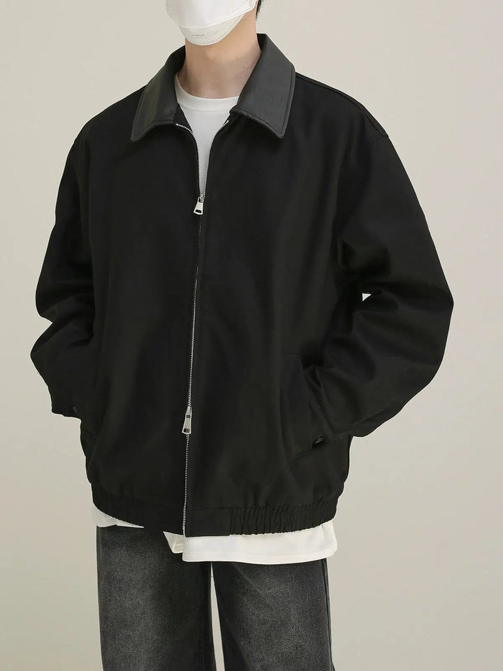 PU Leather Collar Patchwork Jacket