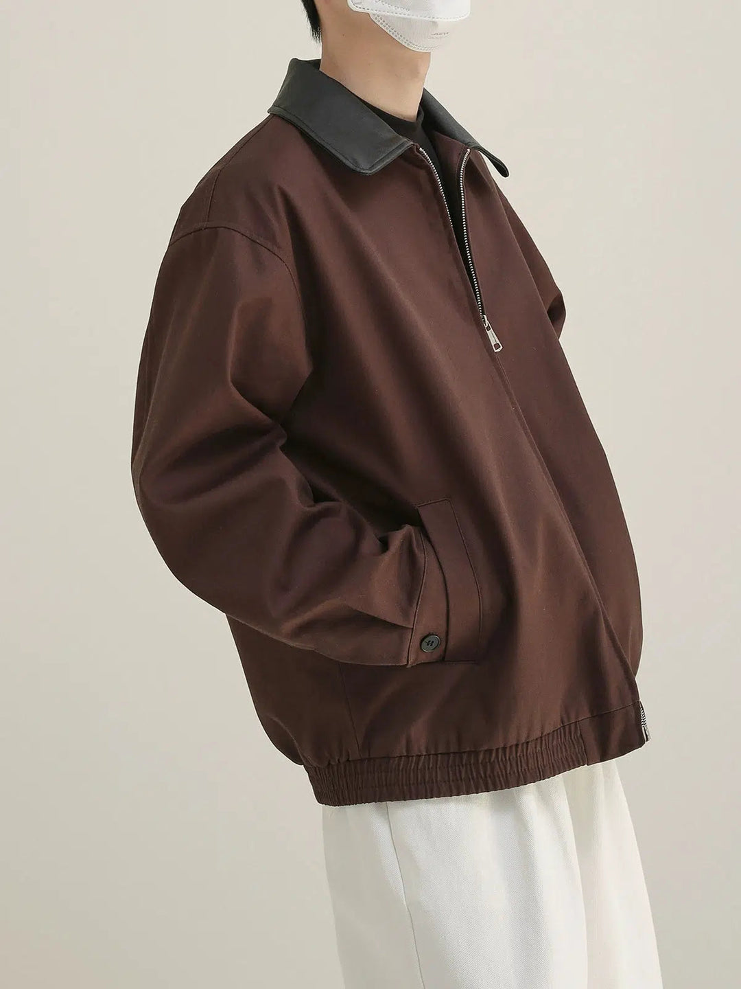 PU Leather Collar Patchwork Jacket