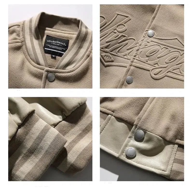 PU Leather Splicing Baseball Jacket