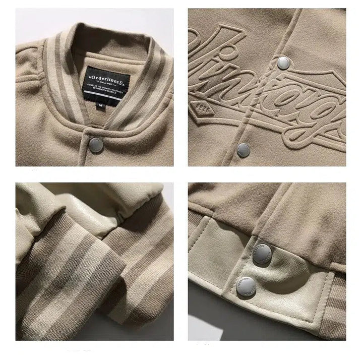 PU Leather Splicing Baseball Jacket