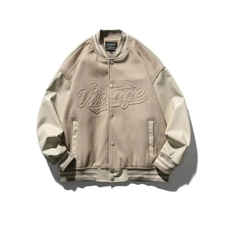 PU Leather Splicing Baseball Jacket