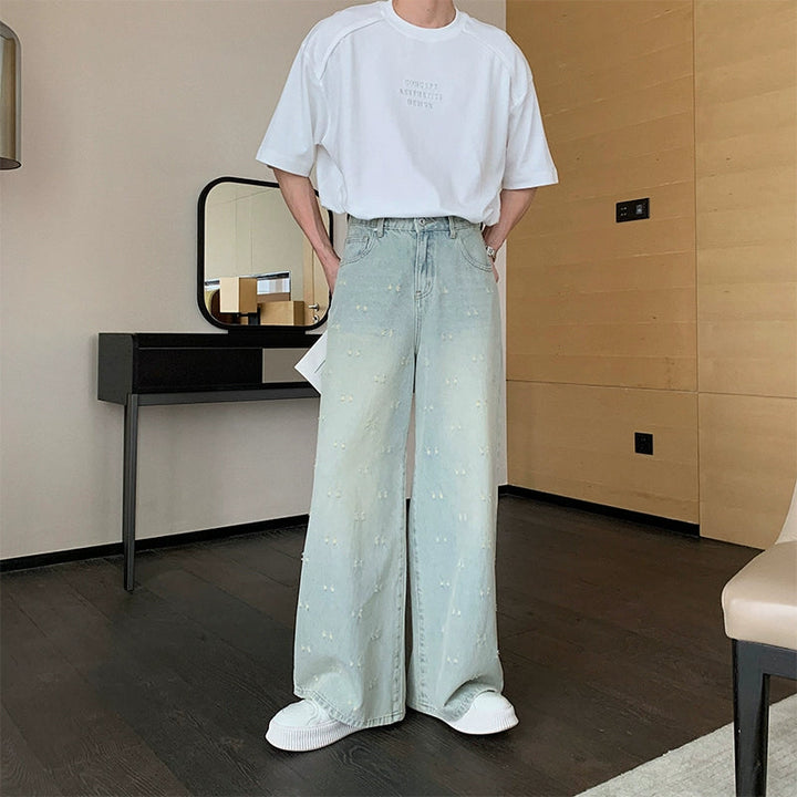 Pale Blue Paint-Splattered Denim Set