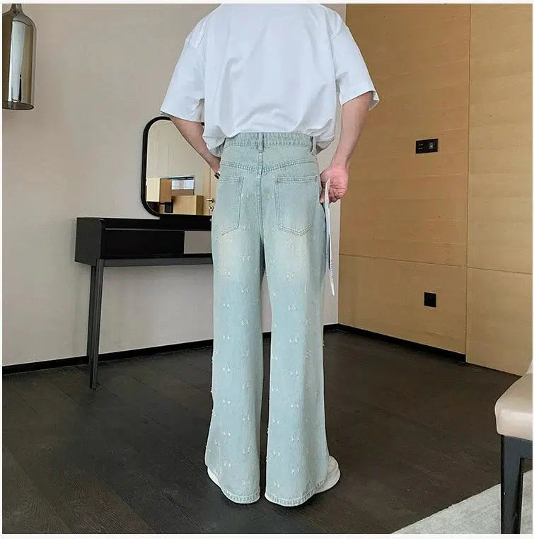 Pale Blue Paint-Splattered Denim Set