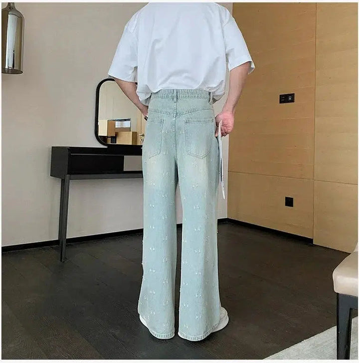 Pale Blue Paint-Splattered Denim Set