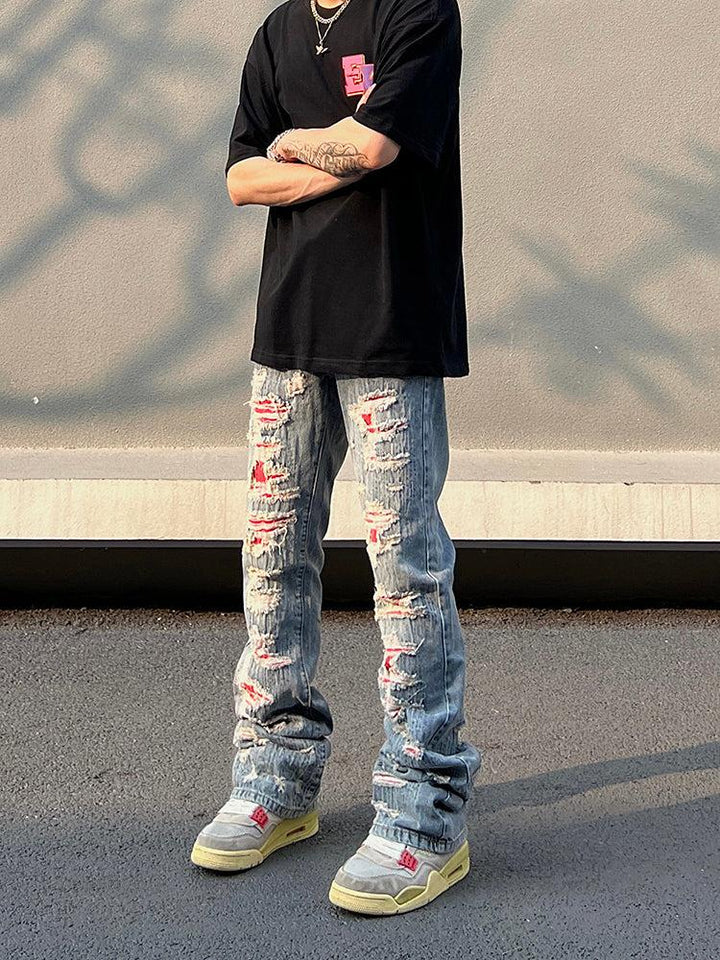 Patch Hole Embroidery Jeans
