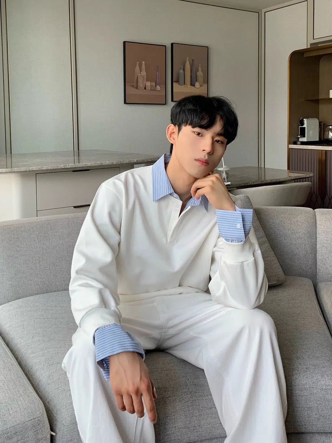 Patchwork Long-sleeve Polo Sweatshirt