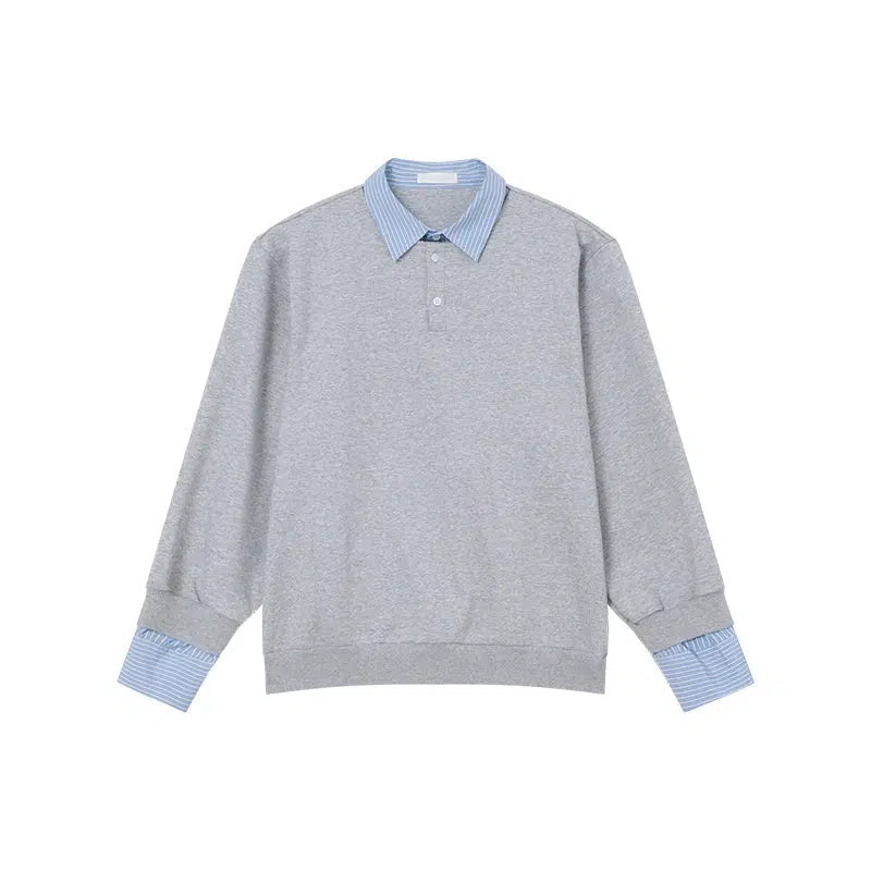 Patchwork Long-sleeve Polo Sweatshirt