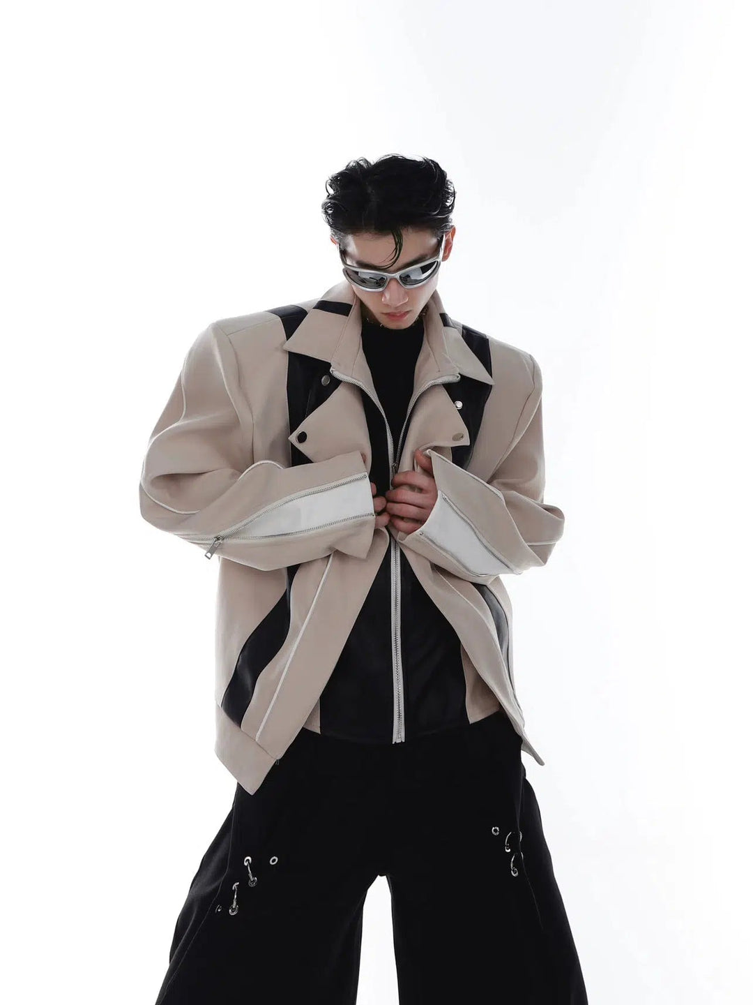 Patchwork Motorcycle Leather Jacket