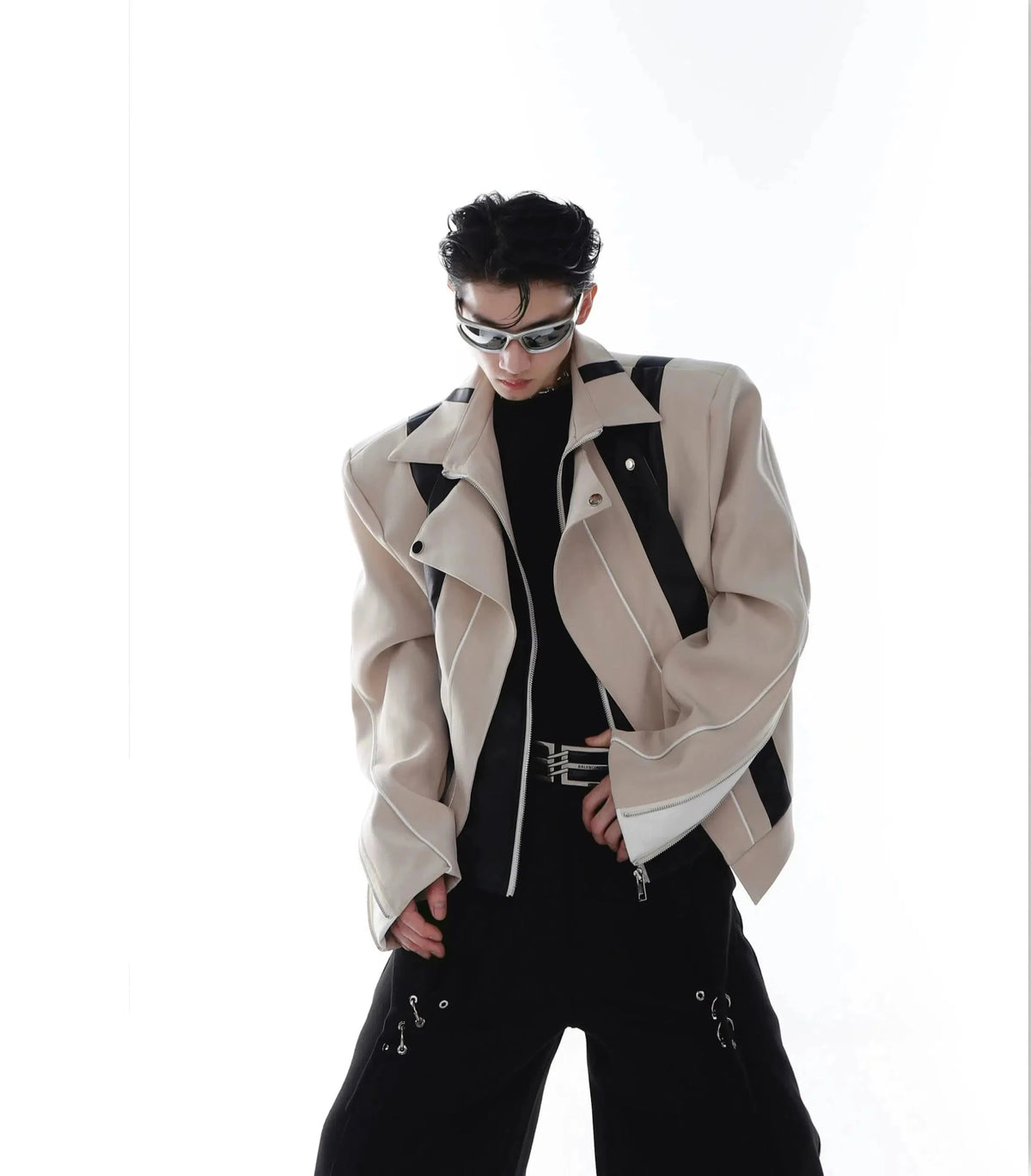 Patchwork Motorcycle Leather Jacket