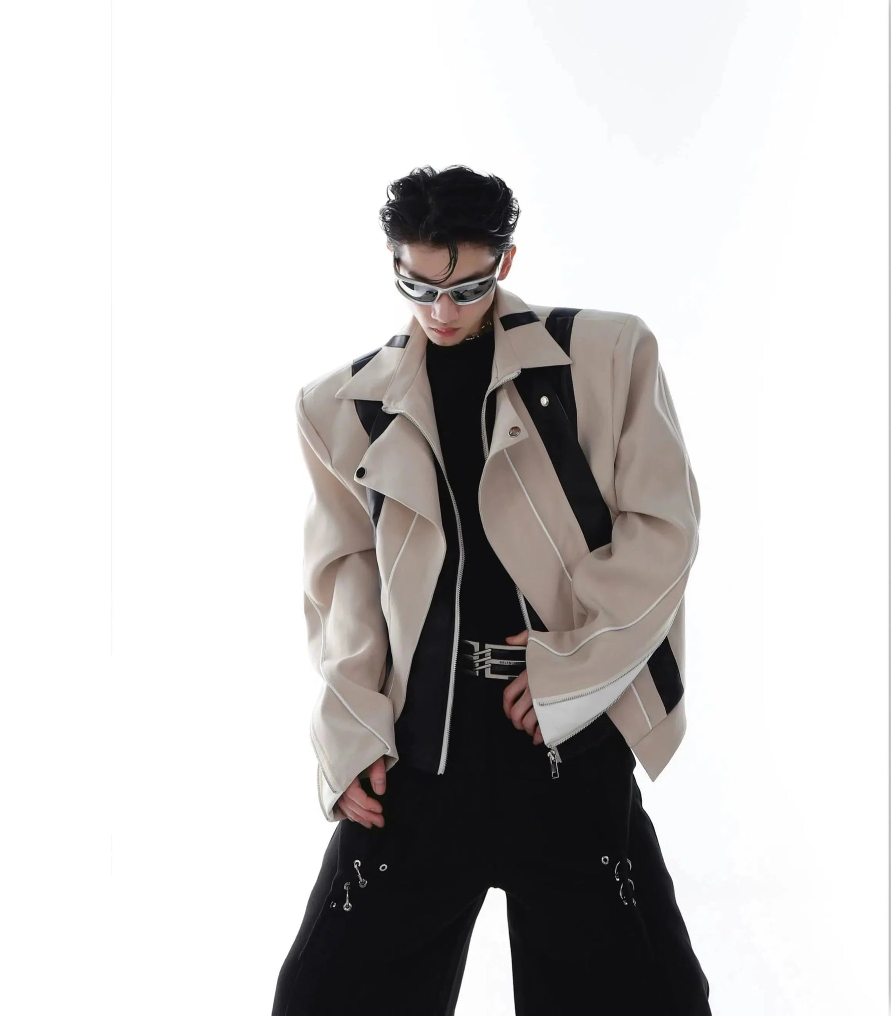 Patchwork Motorcycle Leather Jacket